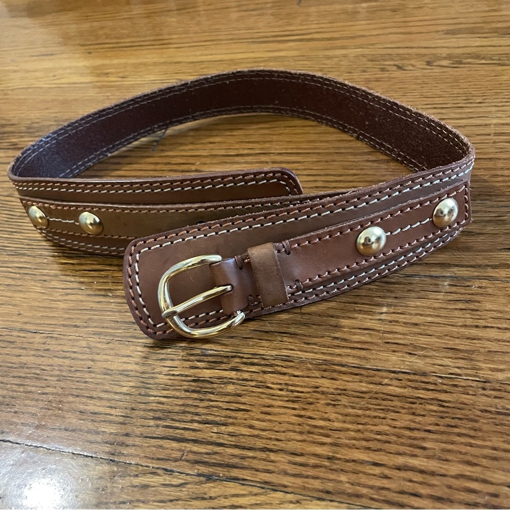 Linea pelle Collection Genuine Leather Belt with Gold Studs